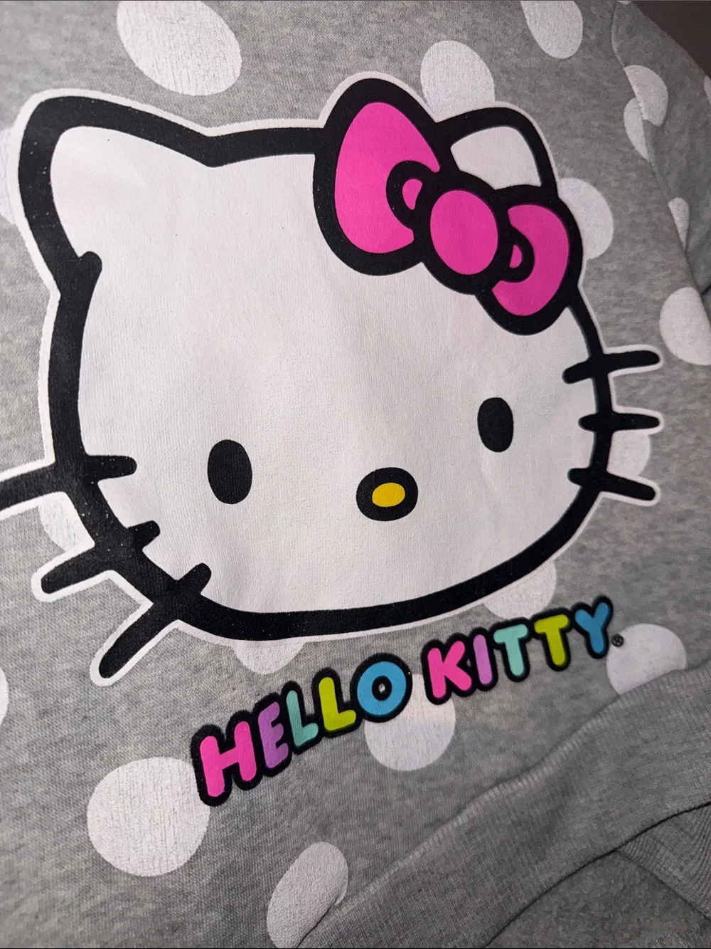 Hello Kitty Two-Piece Sweatsuit, Pink Leggings with Gray Polka Dot Hoodie Set